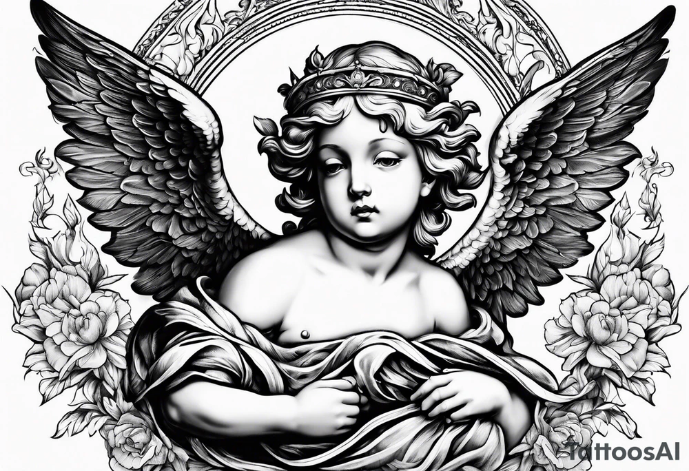 Flying Cherub renaissance style tattoo idea