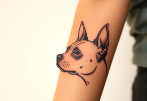 outline of pitbull ears, next to the outline of austrailian cattle dog ears, as they look off into the sunset tattoo idea