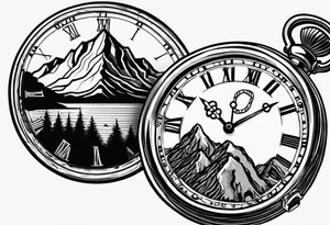Pocket watch with mountains tattoo idea