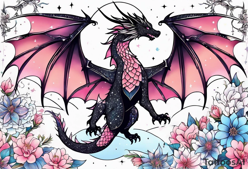 Constellation, wing , snow , cross , dragon female japan kawaii , flower tattoo idea