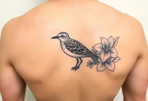 Female pacific golden plover (kolea) bird hawaiian flowers and lei in color detailed tattoo idea