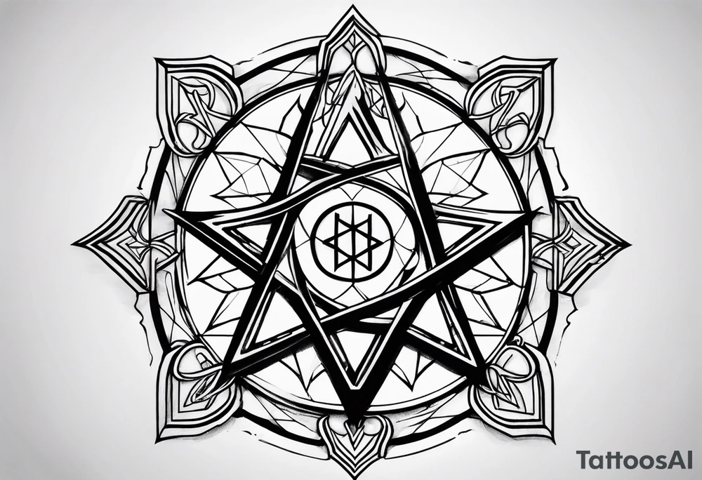 Geometric satanic symbols tattoo idea