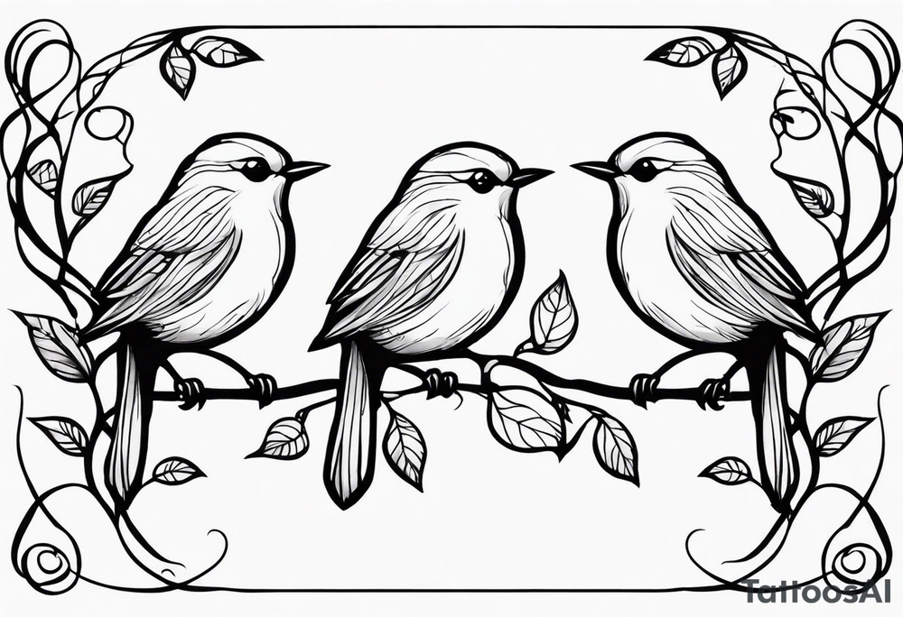 Small birds and vines tattoo idea