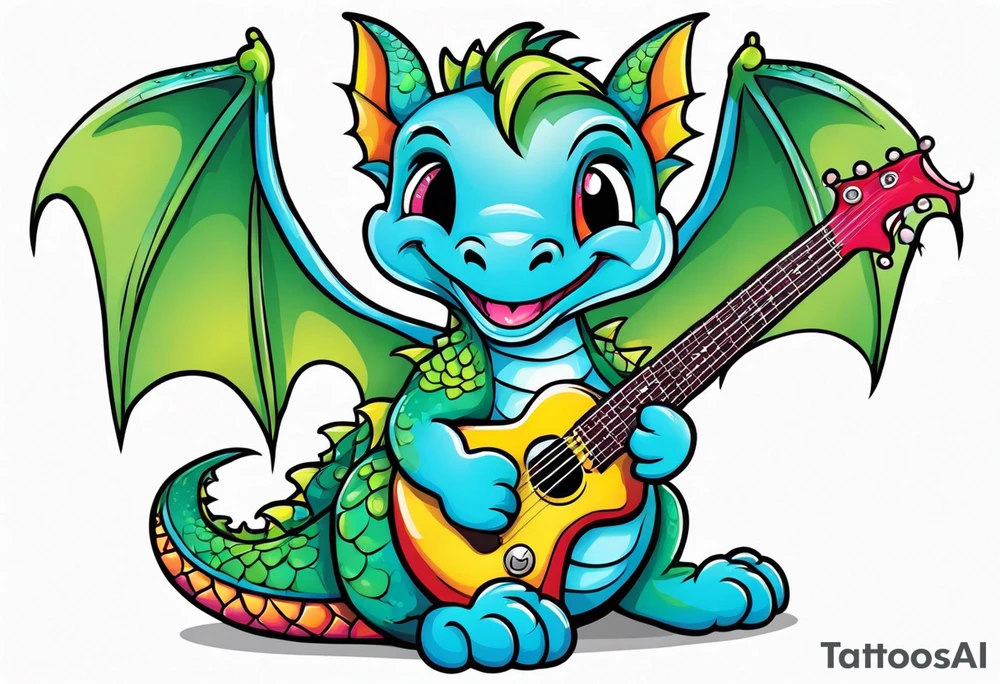 baby dragon with guitar tattoo idea