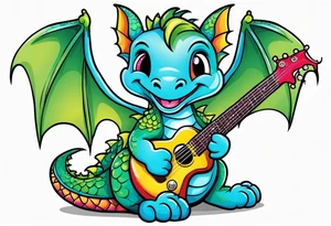 baby dragon with guitar tattoo idea