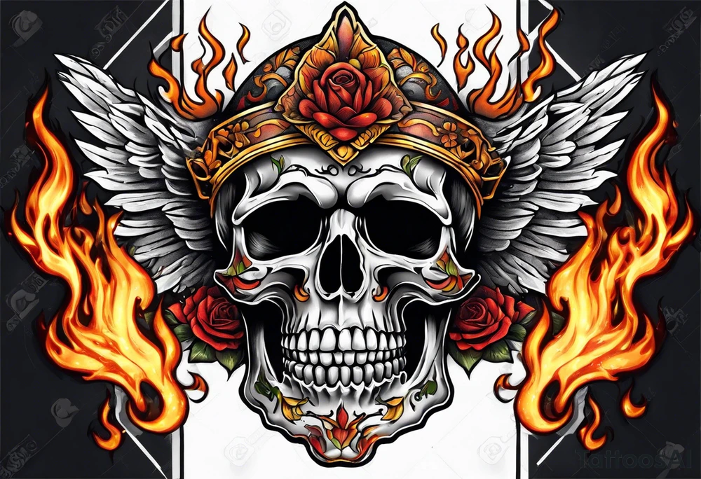 a full body skeleton on fire tattoo idea