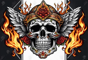 a full body skeleton on fire tattoo idea