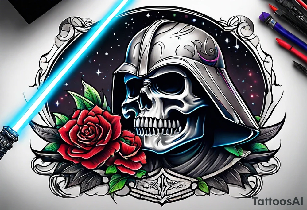 Light saber skull tattoo idea