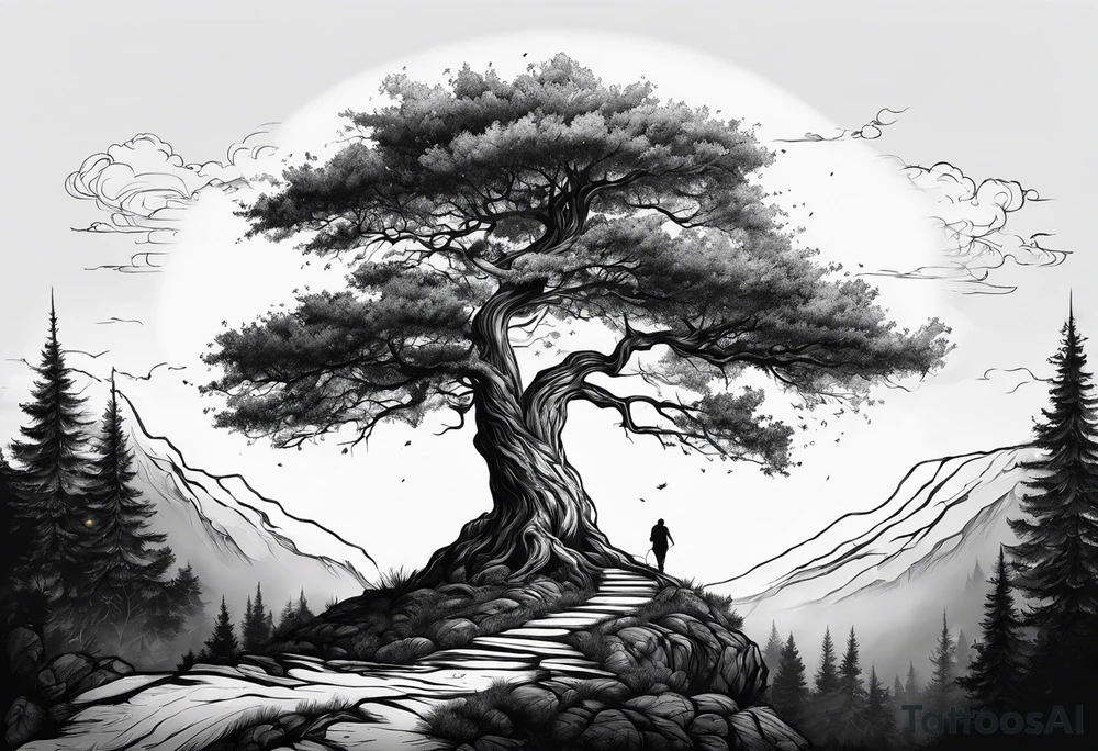 tattoo drawing of a tree on top of eart tattoo idea