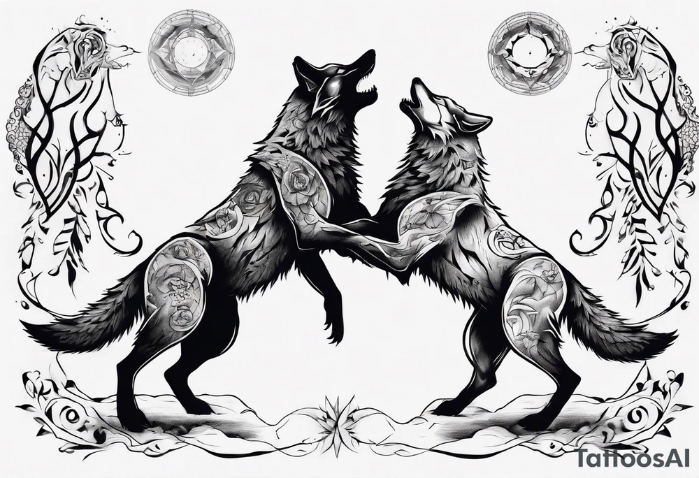 basic forms of two wolves dancing on their hind legs tattoo idea basic forms of two wolves dancing on their hind legs tattoo idea