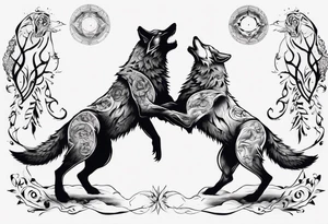 basic forms of two wolves dancing on their hind legs tattoo idea