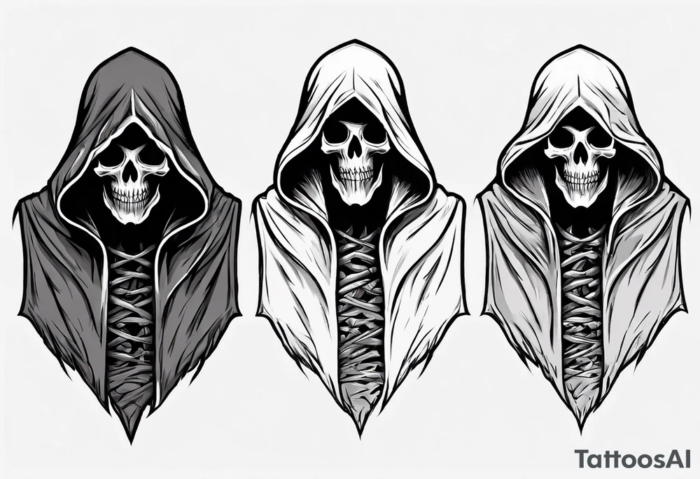 hooded reaper upper body, no skull tattoo idea