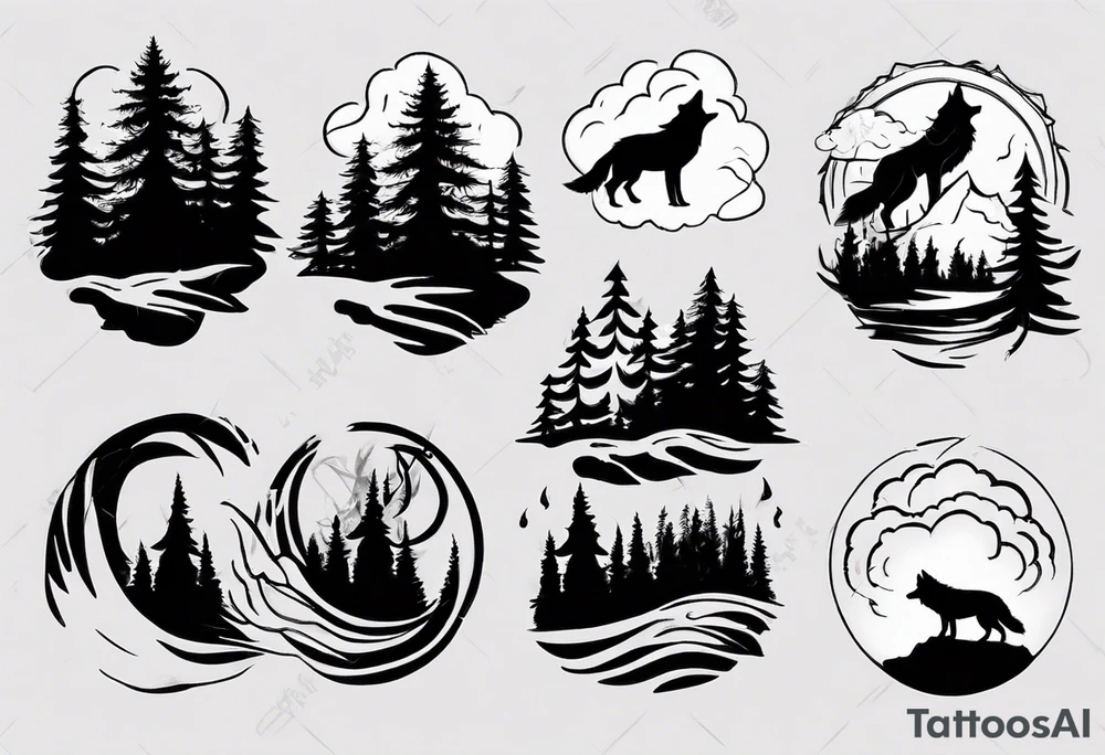 thunderstorm over a forest and a wolf howling tattoo idea thunderstorm over a forest and a wolf howling tattoo idea
