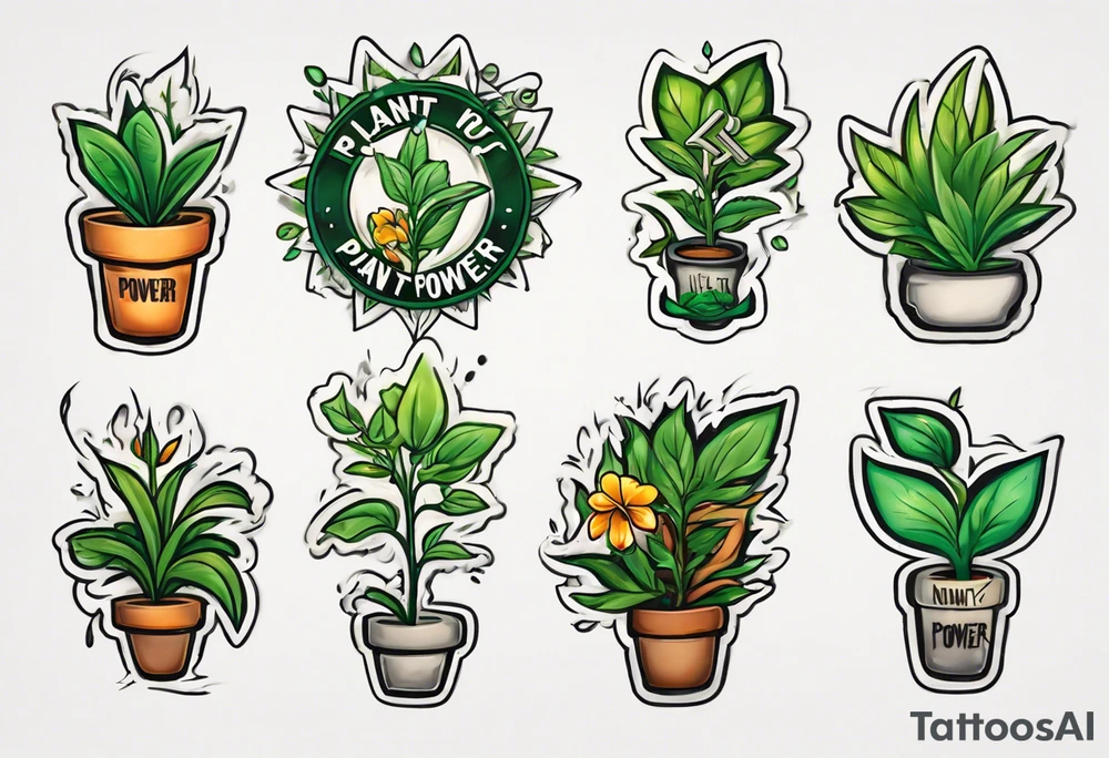 Words “Plant Power” with plants tattoo idea