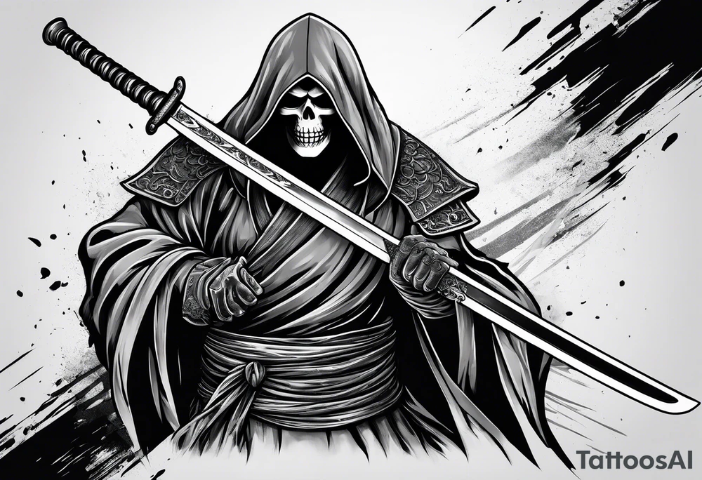 katana with grim reaper tattoo idea