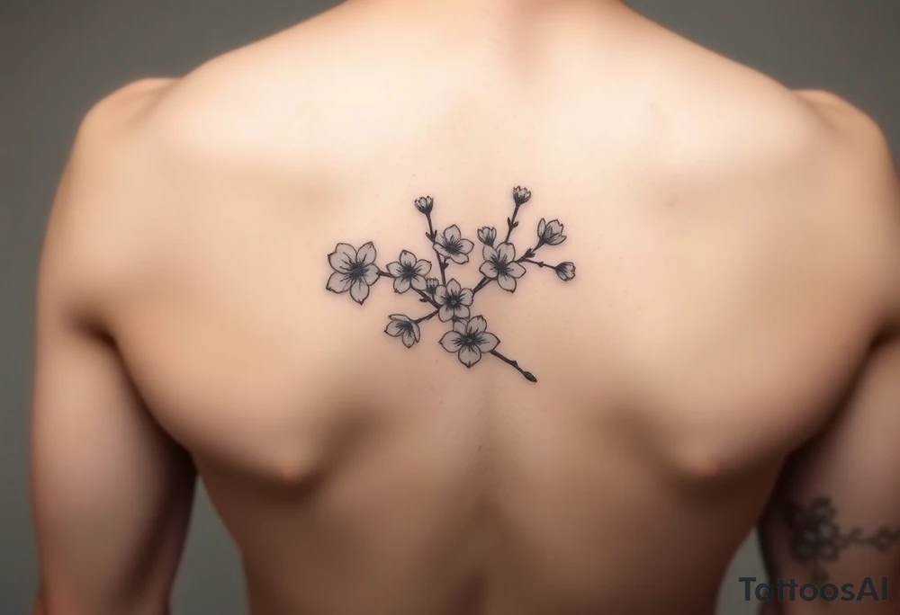 Feminine cherry blossoms thigh tattoo idea