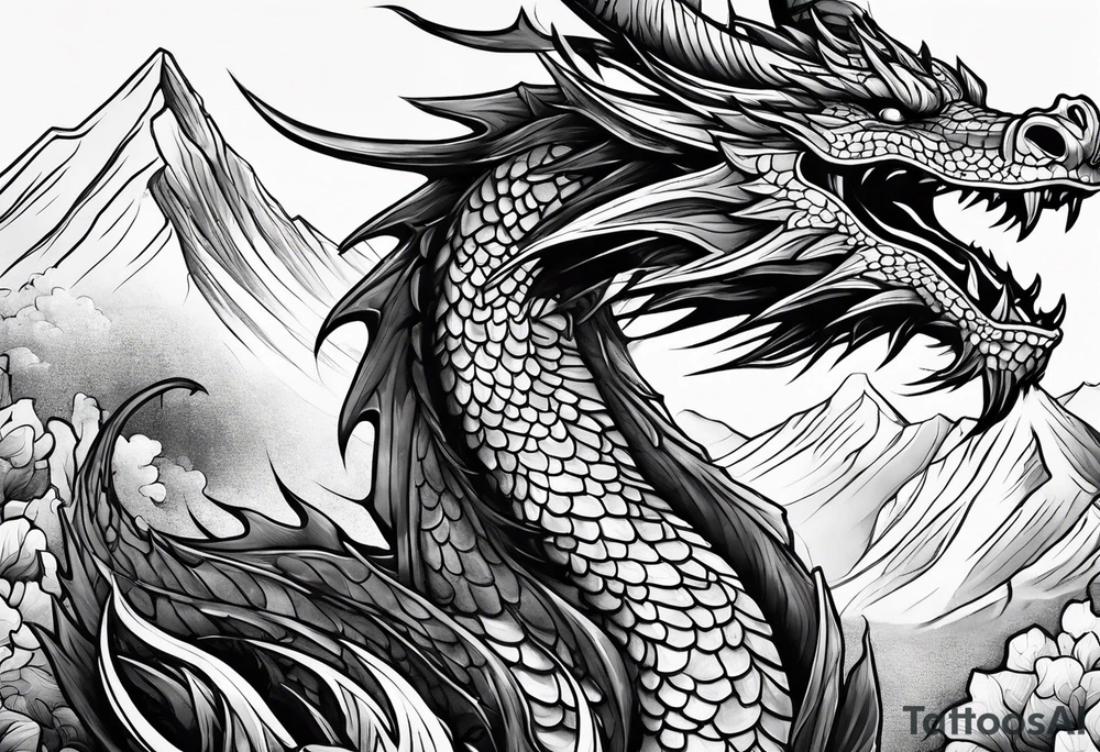 dragon on a moutain tattoo idea