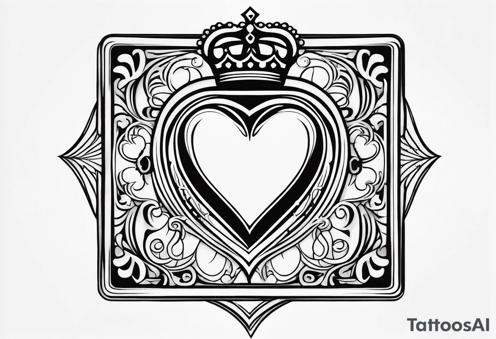Playing Card Outline: The outline of a playing card with a heart symbol and a small crown above it. tattoo idea