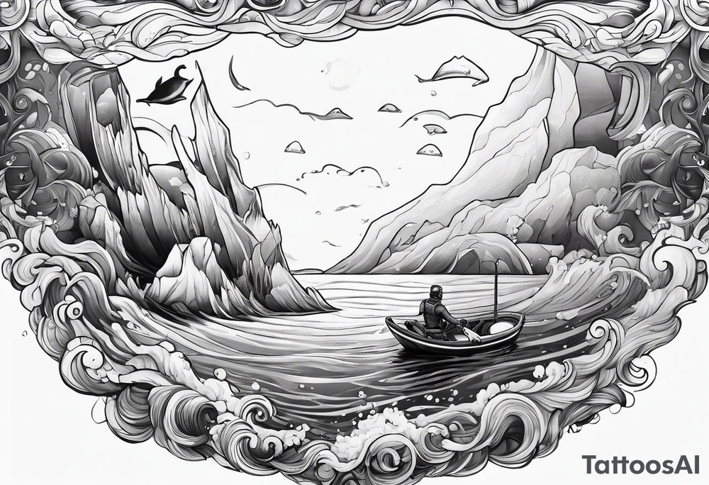 ice berg floating with a diver swimming below it tattoo idea
