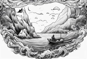 ice berg floating with a diver swimming below it tattoo idea