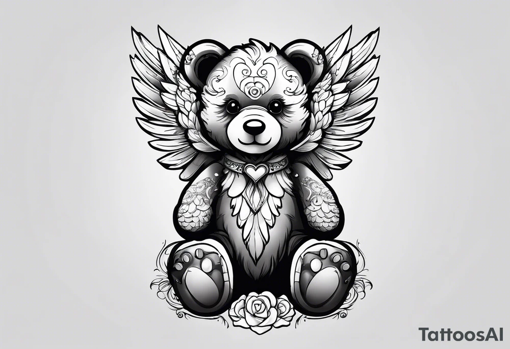 teddy bear with angel wings tattoo idea