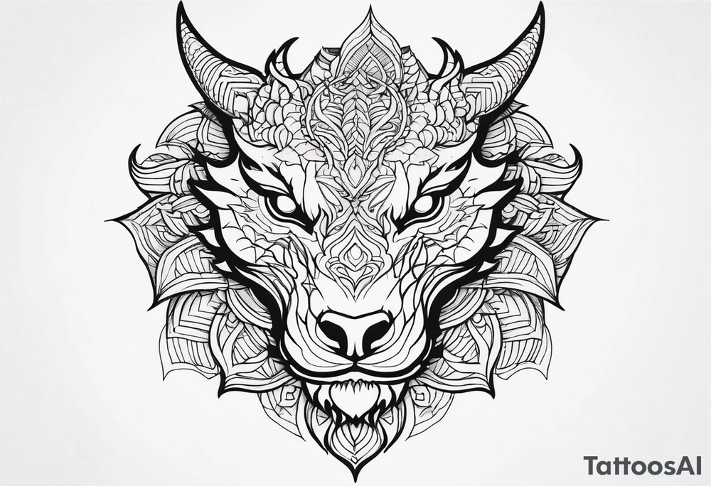 dragon head, mandala, facing front tattoo idea