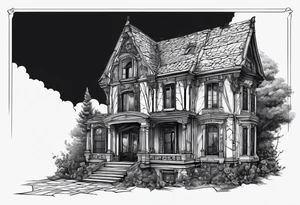 тату рукав, abandoned old gotic house, broken sword, roses, tattoo idea