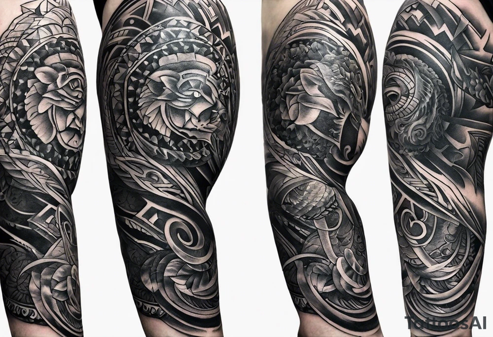 I'd like a full arm sleeve for a man. Mixture of realistic and tribal. I want to reflect strength, love and freedom. Do not include human faces. tattoo idea