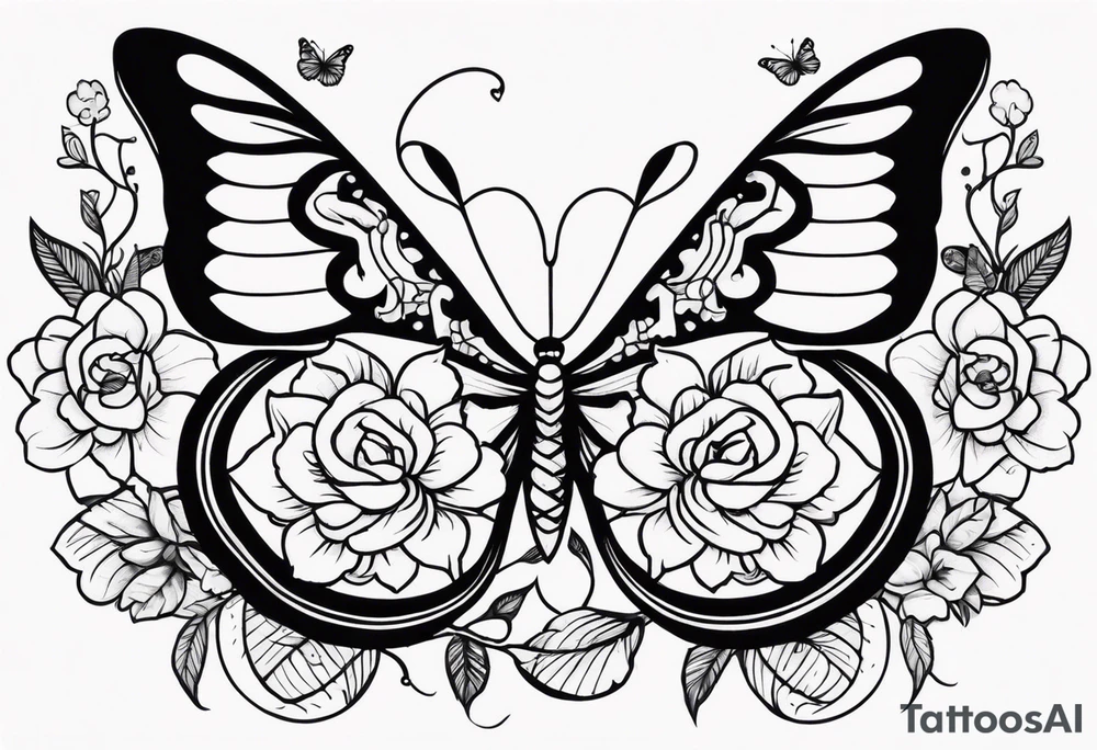 Butterflies with flowers & snake tattoo idea