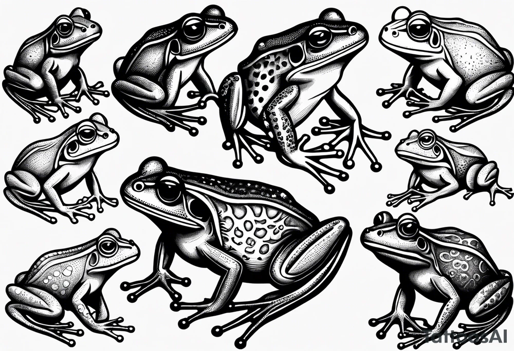 Variety of frogs flash sheet tattoo idea