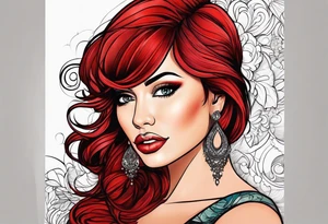 Busty red hair woman with bearded black hair man tattoo idea