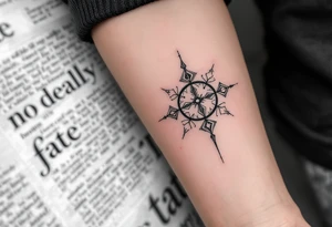 A silver-colored Makosh symbol tattoo honors fate and feminine wisdom on the forearm. tattoo idea