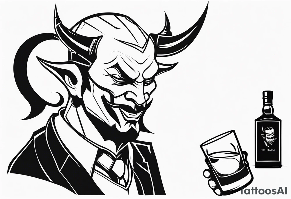 Devil with whiskey bottle tattoo idea