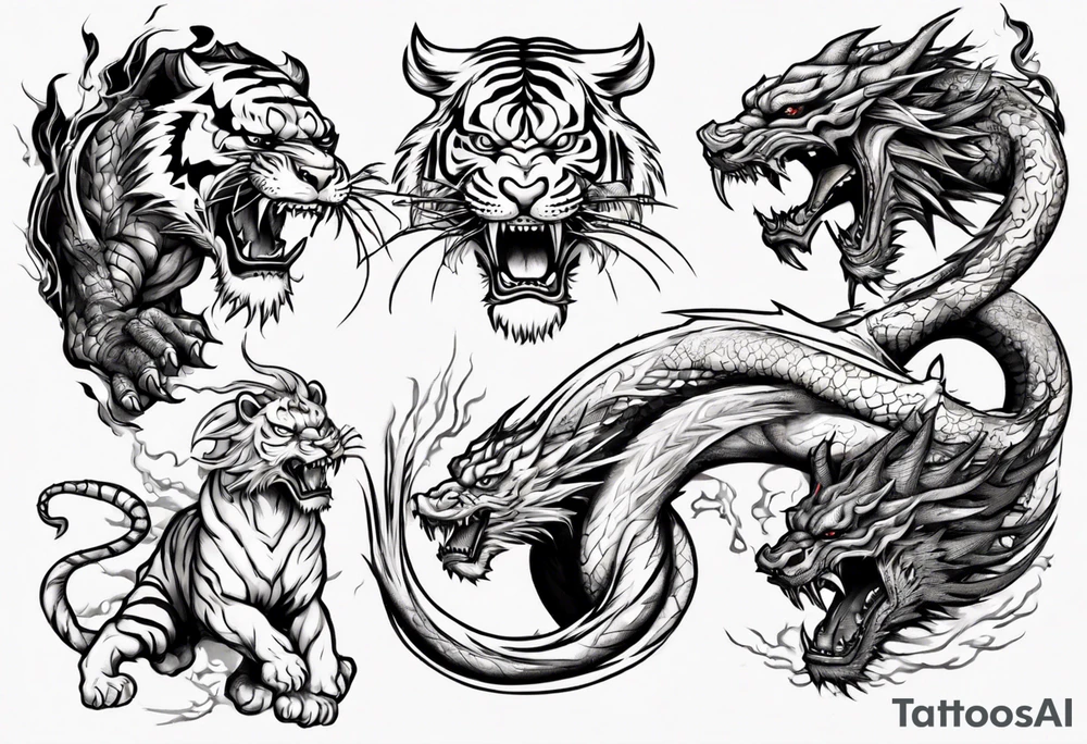 tiger and dragon are fighting tattoo idea