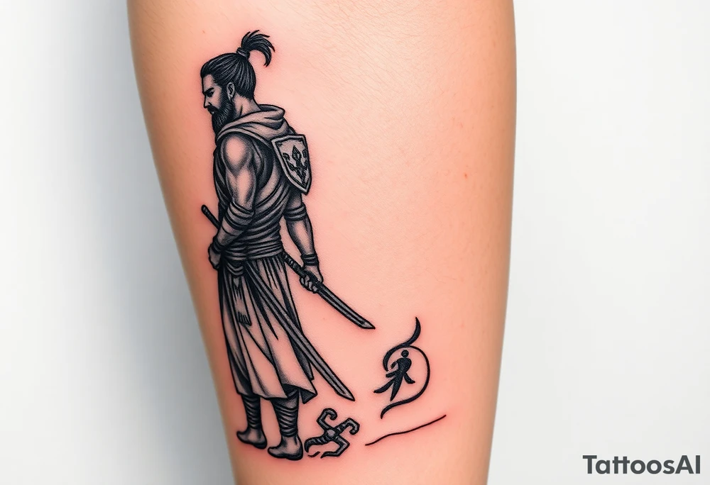 Warrior and Peaceful man standing back to back tattoo idea
