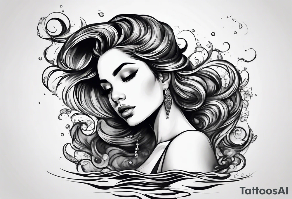 girl on her back floating in water tattoo idea