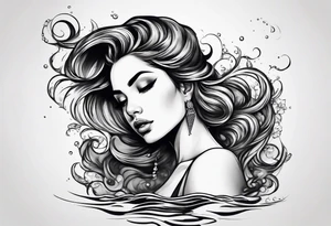 girl on her back floating in water tattoo idea