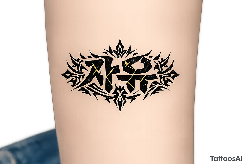 free written in korean with kpop demon hunters patterns, have it evoke the styling of korean writing and incorporate golden joinery tattoo idea