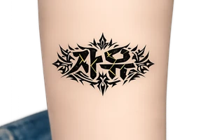 free written in korean with kpop demon hunters patterns, have it evoke the styling of korean writing and incorporate golden joinery tattoo idea