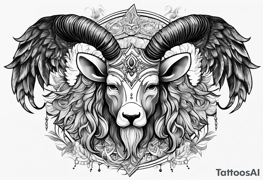 warrior figure, ram's horns, angel's wings tattoo idea