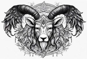 warrior figure, ram's horns, angel's wings tattoo idea