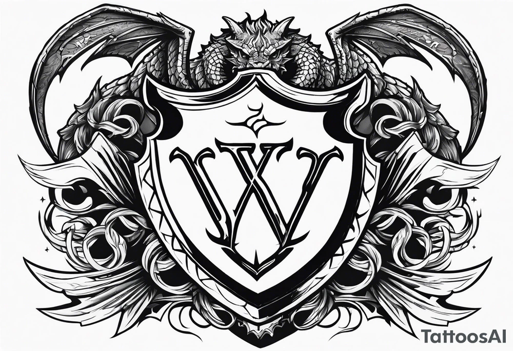 Valhalla sword shield dragon axe tattoo idea