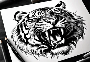 Realistic shading Fierce tiger roaring tattoo idea