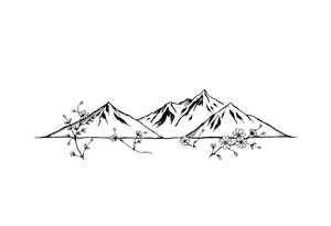 An elongated mountain range with vines and flowers mixed in tattoo idea