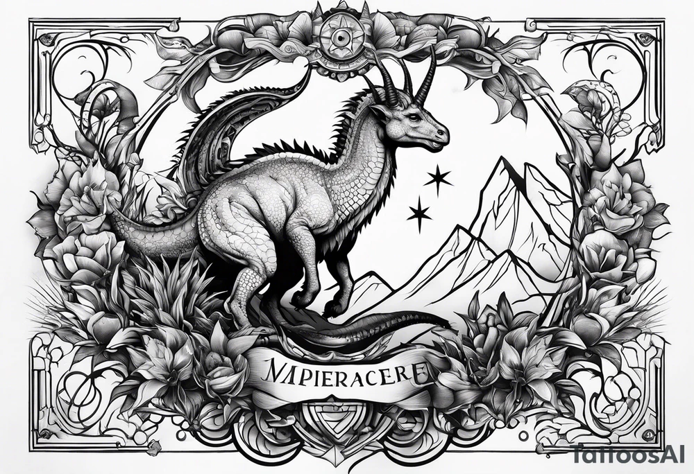 Capricorn star sign with a little dinosaur tattoo idea