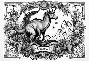 Capricorn star sign with a little dinosaur tattoo idea