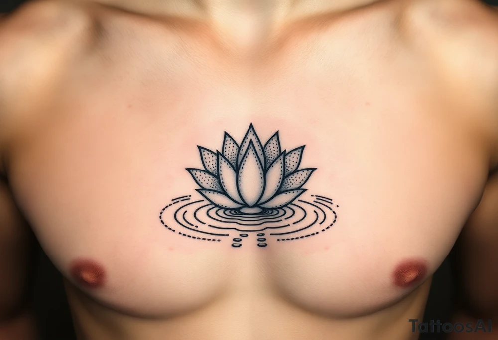 serene lotus flower emerging from sacred waters with ripples tattoo idea