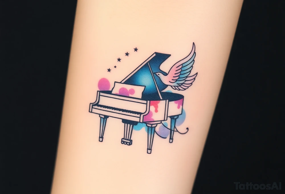 dream grand piano under the stars swirl pheonix tattoo idea