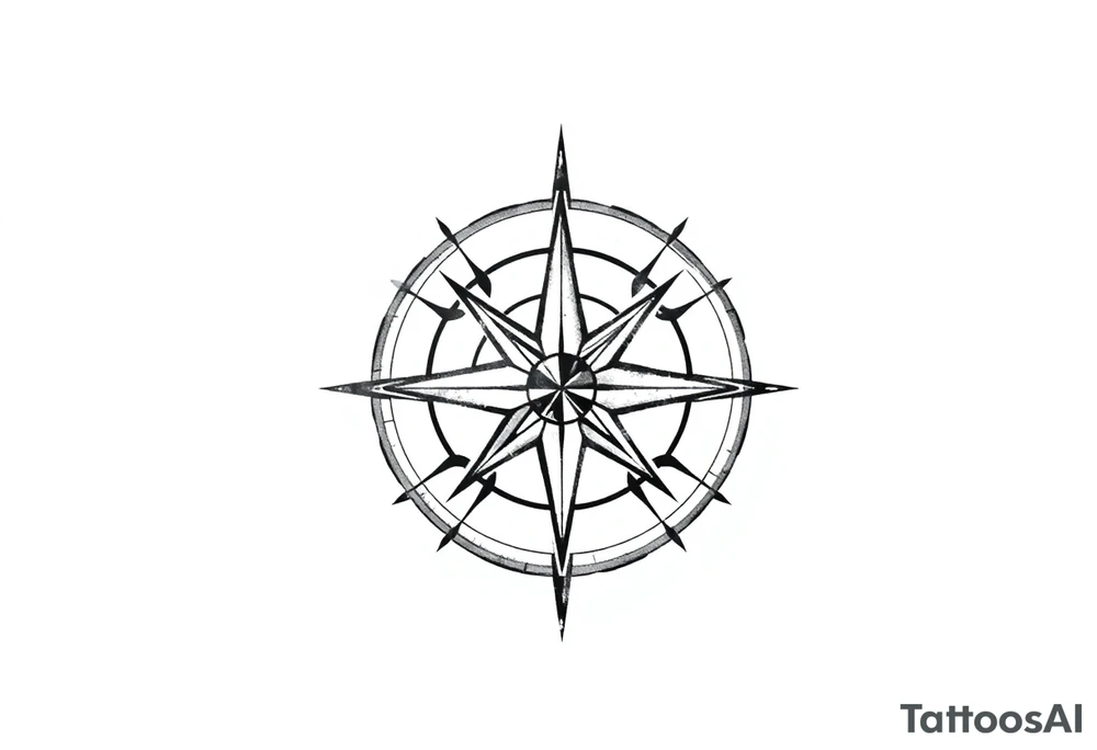 Simple Double layered compass rose tattoo idea
