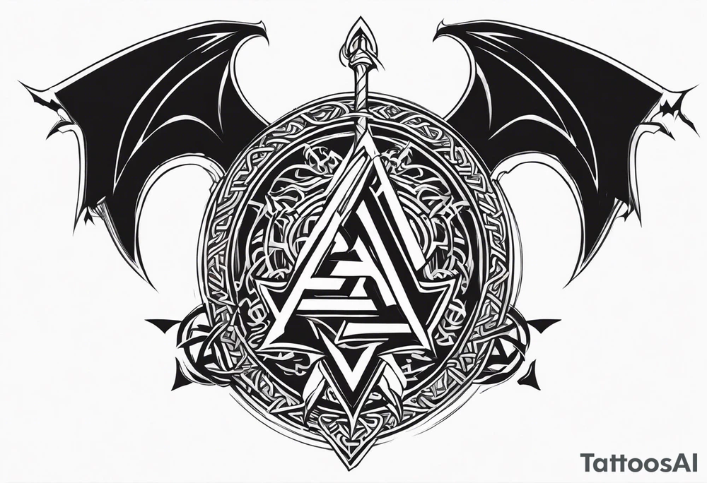 Valhalla sword shield dragon axe Valknut barbed wire chains tribal tattoo idea